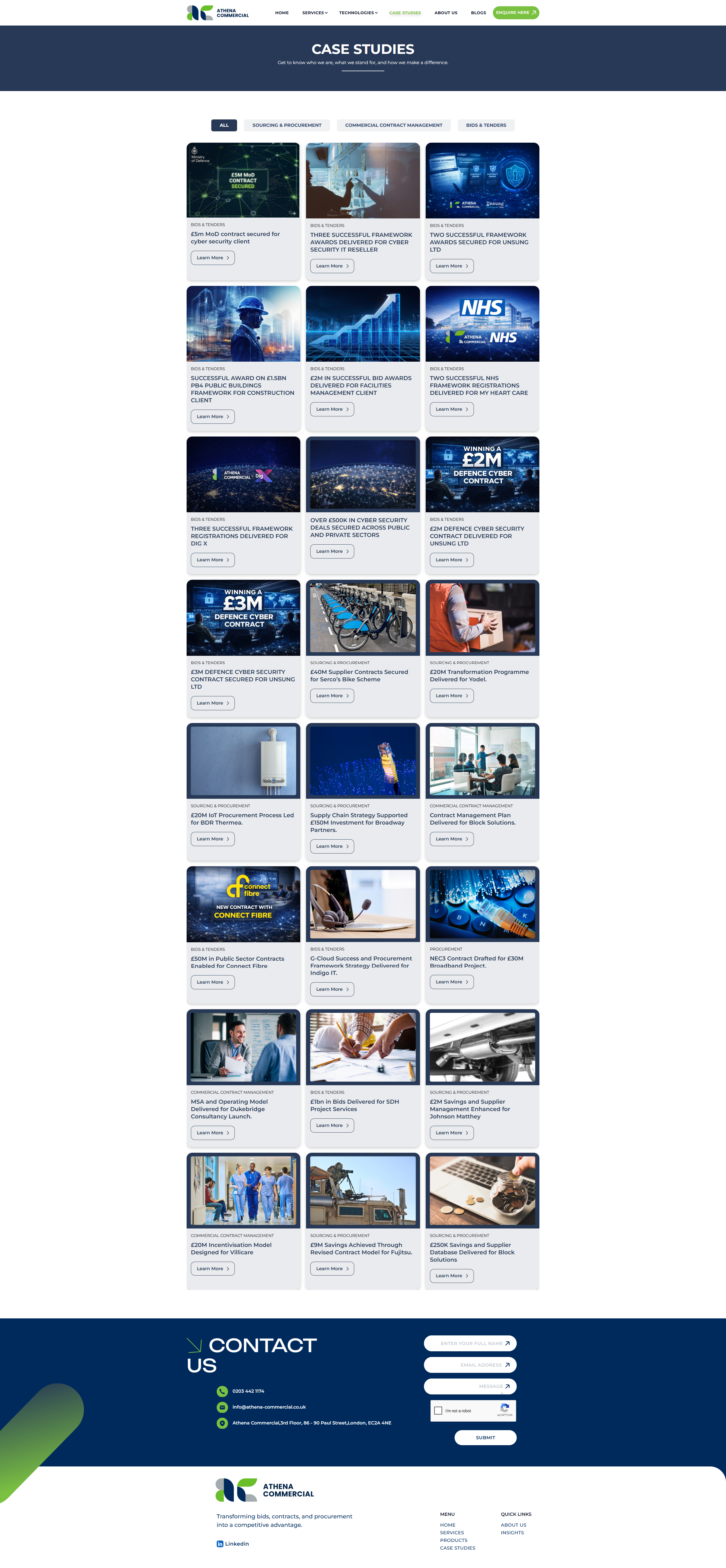 Athena Commercial website hero and services sections