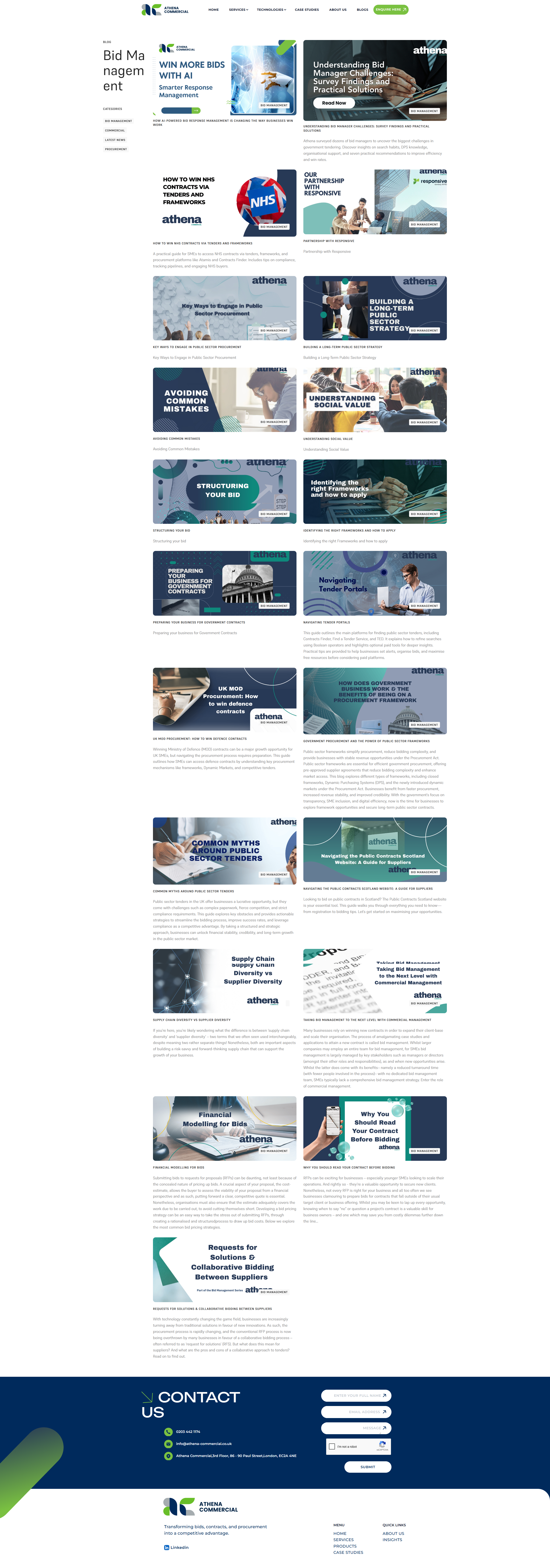 Athena Commercial website case studies, technologies, and insights sections