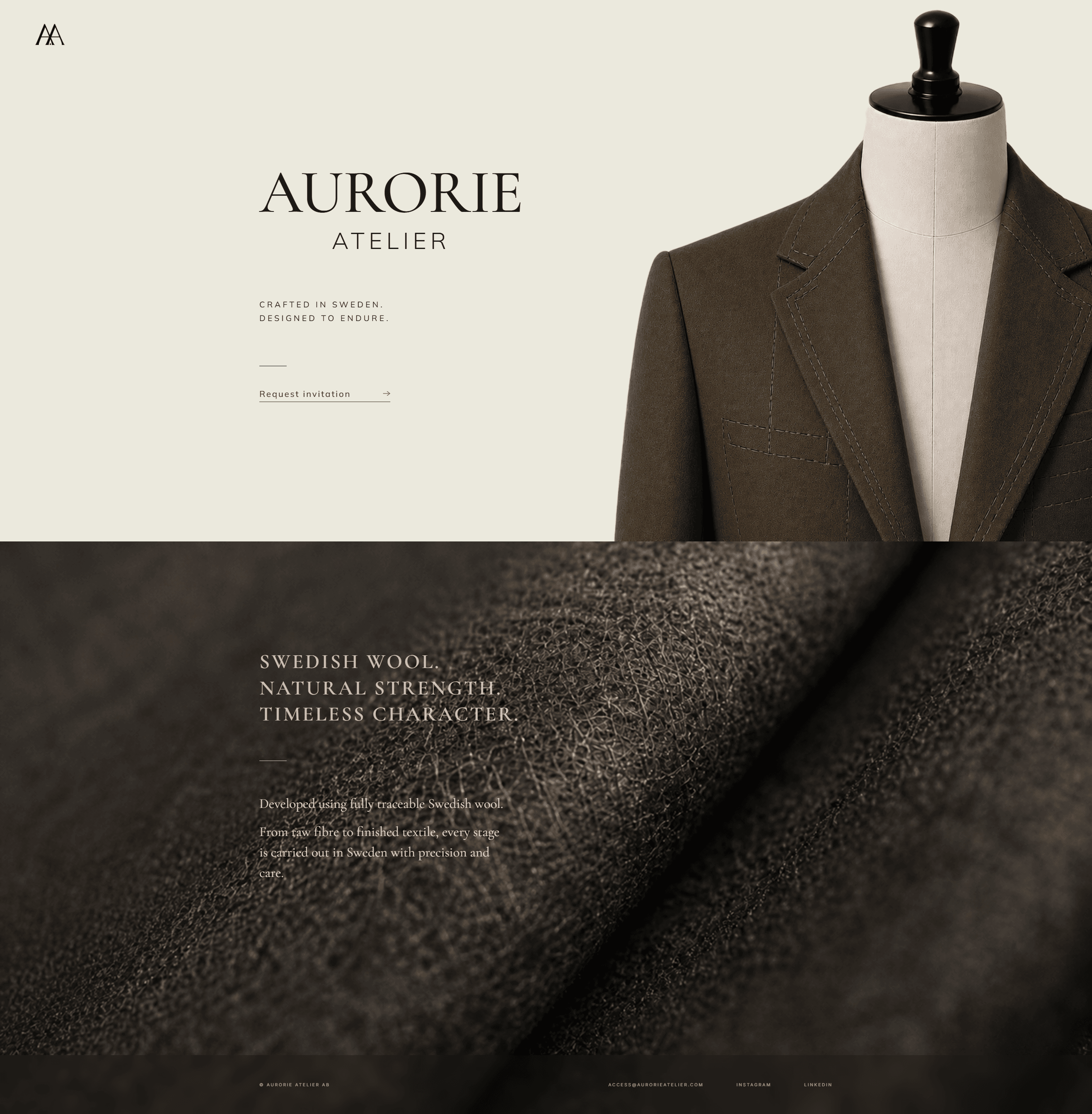 Full Aurorie Atelier luxury tailoring landing page